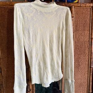 Y2K Light Pale Yellow Mock Neck Long Sleeve Top